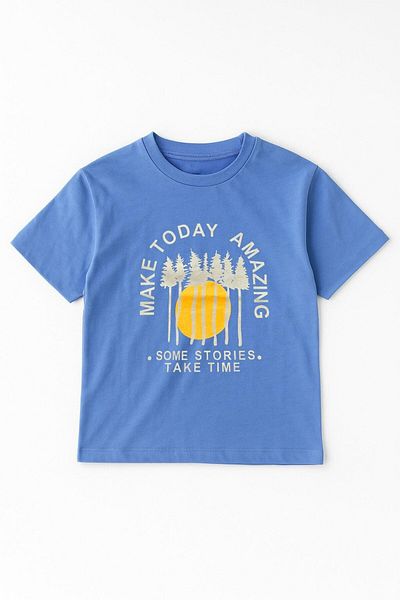 LUESS Tricou cu mânecă scurtă imprimat 100% bumbac pentru băiat - albastru (3-4 ani 8-9 ani)