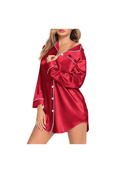 Caprisious Women's Satin Long Sleeve Sleep Shirt: Elegant Silk Nightshirt with Button Down Design, Pajama Top