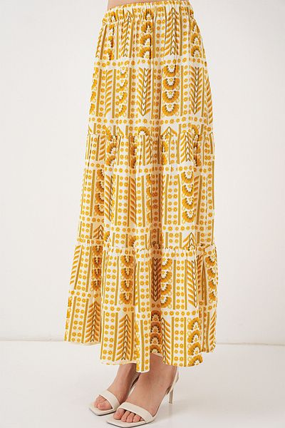 Bigdart Women's Patterned Long Skirt 8053 - Yellow