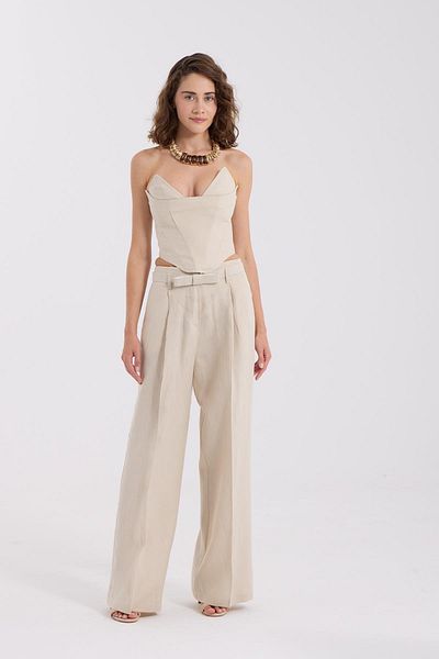 NOK İSTANBUL 100% Linen Kate Trousers Beige