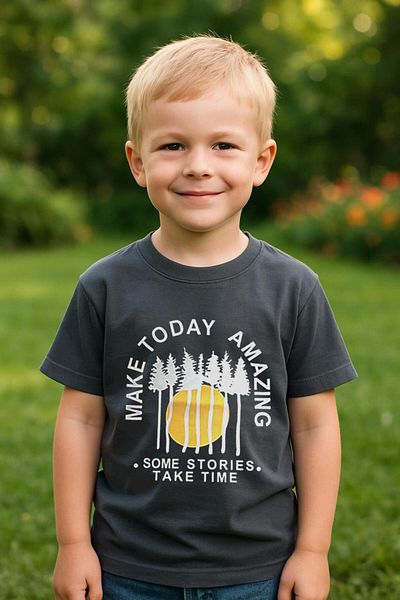 LUESS Tricou cu mânecă scurtă cu imprimeu pentru băiat, 100% bumbac - gri închis (3-4 ani 8-9 ani)