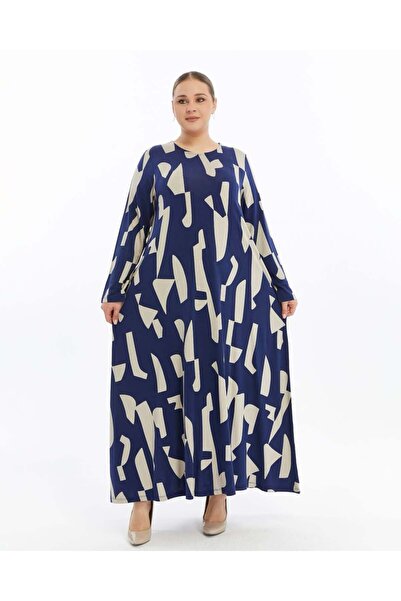 ModaMinar Kadın Büyük Beden Elegan Desenli Penye Elbise