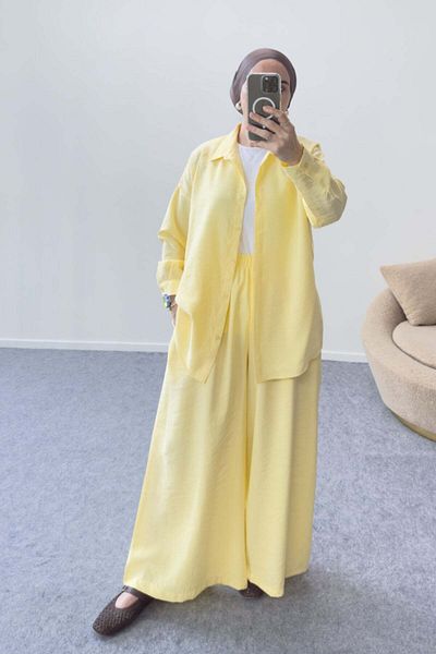 Hatun Atila Modal Fabric Shirt Double Suit 5203 - Yellow