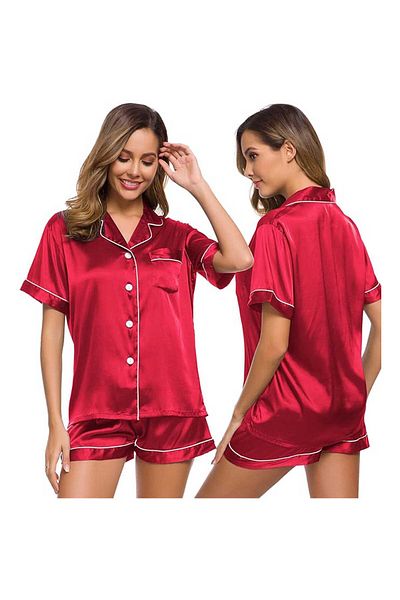 Caprisious Satin Silk Women's Pajama Set - 2-Piece Summer Sleepwear, Button-Down Top and Shorts