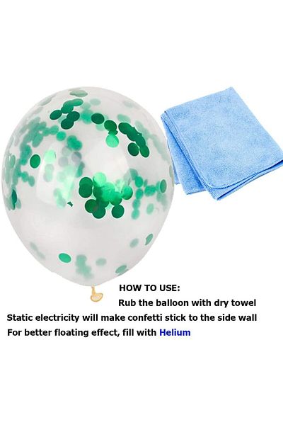 zola Set of 10 confetti balloons, green and transparent, diameter 33 cm