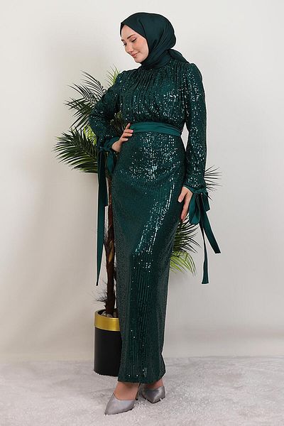 GİYZAMİLA Βραδινό φόρεμα Efsun Sequin Emerald