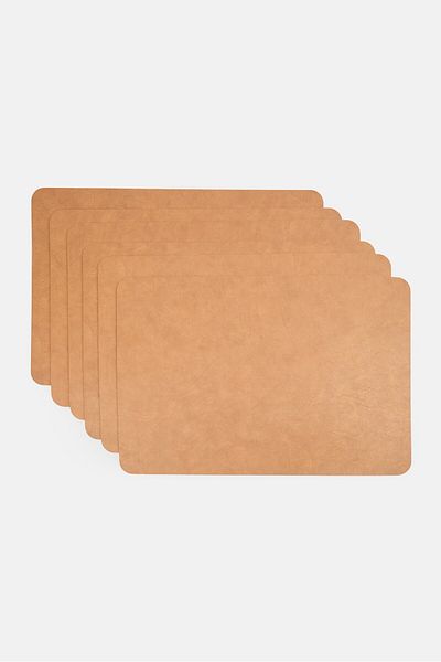 Catherine Malandrino 6 Pcs Leather Dining Placemats 44,5 x 30 cm, Brown