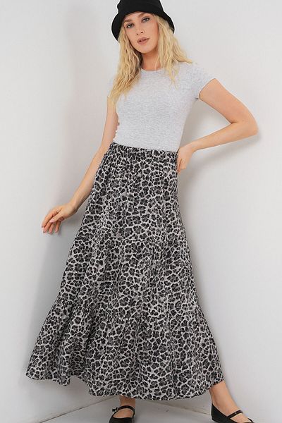 Bigdart Women's Patterned Long Skirt 8053 - Anthracite