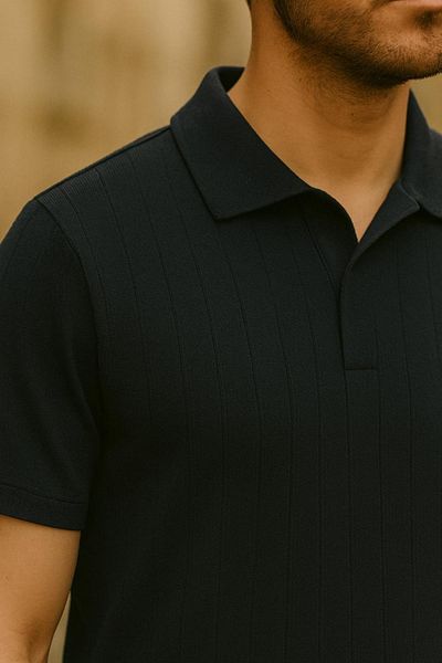 DAMGA JEANS Ανδρικό μπλουζάκι V Pat Basic καλοκαιρινό μαύρο γιακά πόλο