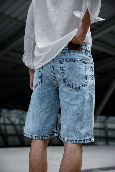 Newtime Erkek Rahat Kesim Baggy Kalıp %100 koton Buz Mavi Kar Yıkama Kot Şort