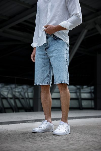 Newtime Men's Relaxed Fit Baggy Fit 100% Cotton Ice Blue Snow Wash Denim Shorts