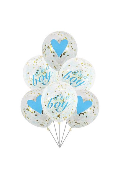 zola Set of 6 balloons, latex, "It's a boy", blue with confetti and hearts