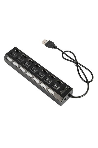 Blow USB 2.0 hub with 7 ports, Blow 09884, LED, on/off button, cable length 44cm, black