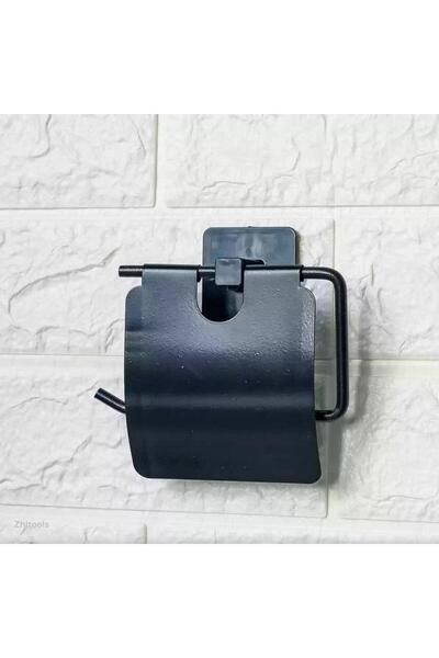 ZhlTools Self Adhesive Black Stainless Metal Cover Toilet Roll Holder Apparatus
