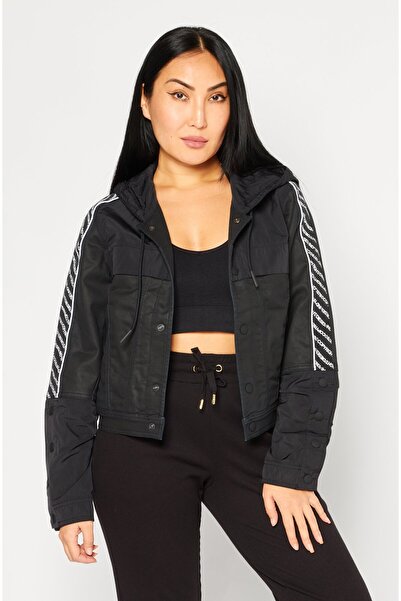 Diesel سترة نسائية بغطاء رأس وشعار العلامة التجارية، باللون الأسود