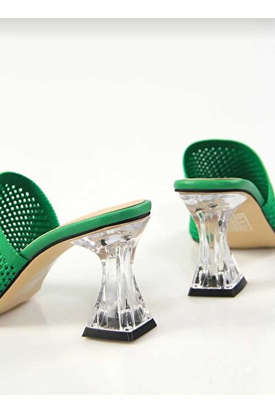 WEBORN Women's Green Daily Comfortable Transparent Heeled Knitwear Stylish Evening Dress Summer Slippers