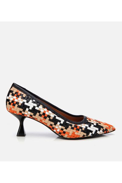Hotiç Women's Leather Colored Knitted Detailed Stiletto