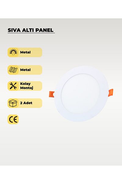 AC AYDINLATMA 9W Recessed Round Slim Led Panel 3200K Yellow Light - 2 Pieces
