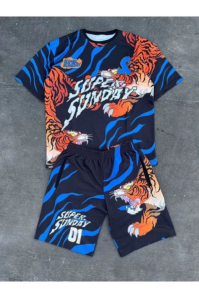 la mode istanbul Men's Digital Printed Shorts Set - Blue