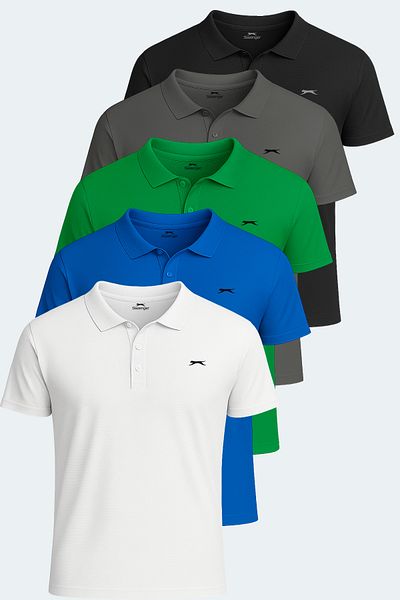 Slazenger SLOAN Σετ 5 ανδρικά μπλουζάκια Λευκό - Μαύρο - Σκούρο Γκρι - Μπλε Saks - Πράσινο