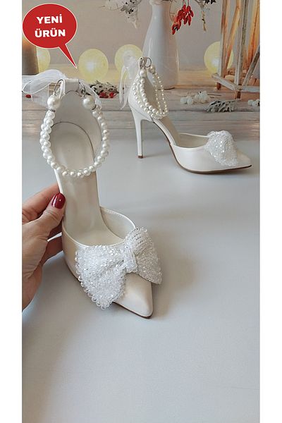 Modavien Women's 11 cm Pearl Bow Bridal Shoes