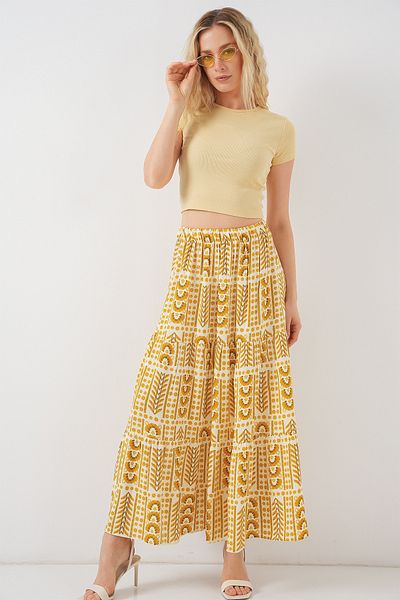 Bigdart Women's Patterned Long Skirt 8053 - Yellow