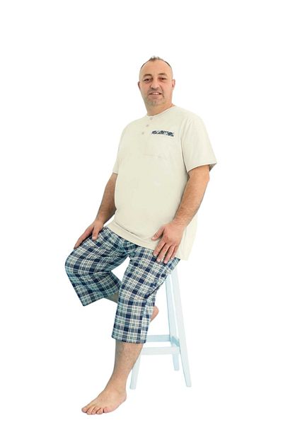 bigiyin Plus Size Pajamas Set Bermuda Short Sleeve Pajamas Men's Plus Size Pajamas Set 100% Cotton