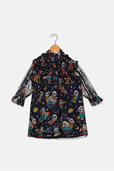 Gucci Toddlers Girl Long Sleeves Printed Dress, Navy