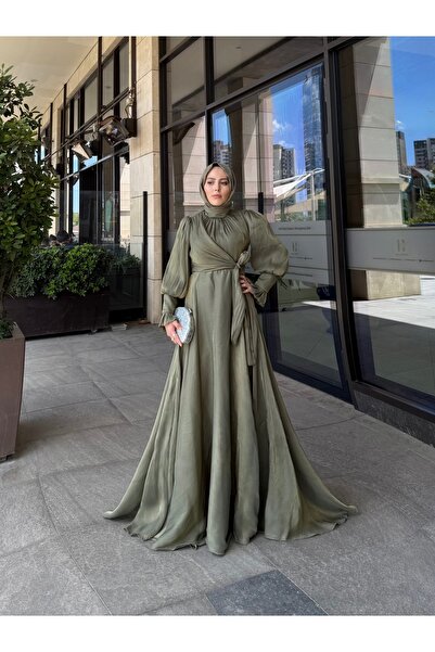 MERVEPLUME فستان سهرة نسائي محتشم مع حزام