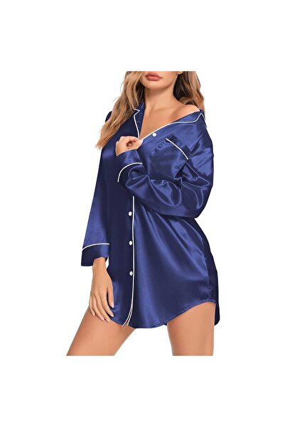 Caprisious قميص نوم نسائي من الساتان بأكمام طويلة: قميص نوم حريري أنيق بتصميم...