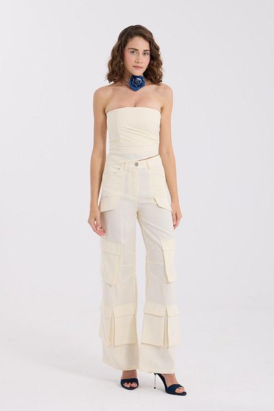 NOK İSTANBUL Chic Pockets Multi-Pocket Trousers White
