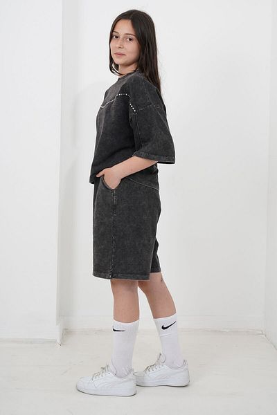 HayKids Girl's Oversize Washed Two Thread Fabric Shorts Set
