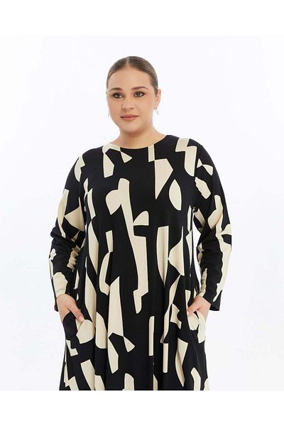 ModaMinar Women's Plus Size Elegant Patterned Combed Cotton Dress