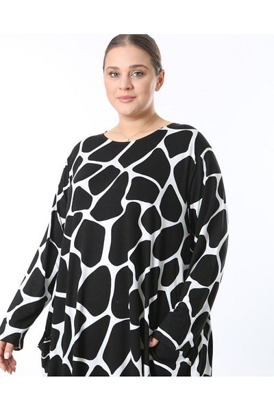 ModaMinar Women's Plus Size Elegant Patterned Combed Cotton Dress