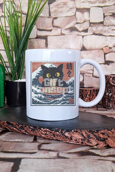giftkonsept Ramen Illustration Cat 5 Printed Anime Style Japanese Gift Printed Tea Coffee Presentation Mug Cup