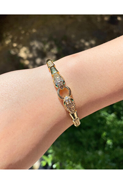 AYZENA Bulgari Serpenti İki Başlı Yılan Model Zirkon Taşlı Zümrüt Göz Detaylı...