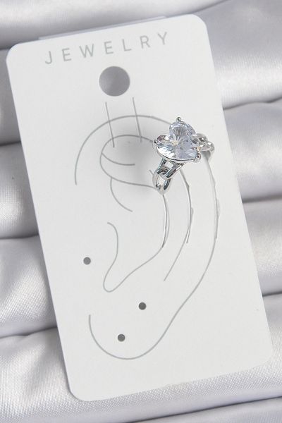 MBB ETİCARET Brass Silver Color Zircon Stone Heart Model Women's Cartilage Earrings - Tj-Bkp10563