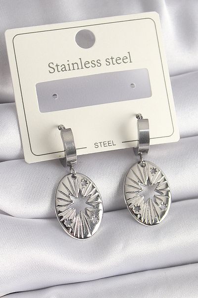 MBB ETİCARET 316L Steel Silver Color Polar Star Embroidery Women's Earrings - Tj-Bkp9697