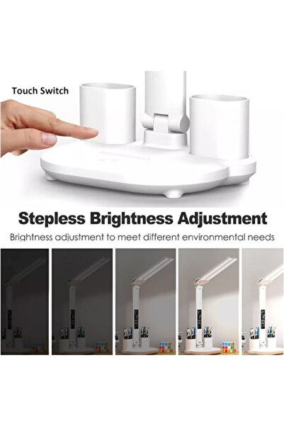 victiny Lampă de birou LED VICTINY® cu suport pentru pix, temperatură, oră, dată, 3 moduri și 5 intensități, pliabilă