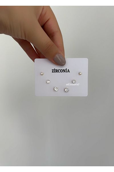 aksesuaris Set of 6 Steel Zircon Stone Earrings