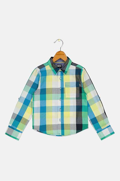 Dkny Kids Boy Regular Fit Plaid Long Sleeves Casual Shirt, Multicolor