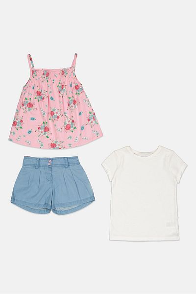MOTHERCARE Toddlers Girl 3 Pieces Floral Print Top And Short Set, Multicolor