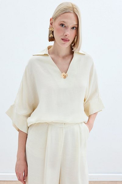 Sateen Bluză Casual cu Accesorii - Stone