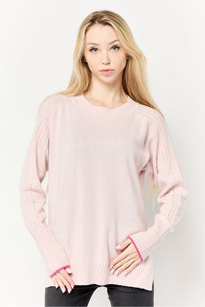 Scotch & Soda Women Crew Neck Long Sleeves Textured Sweater, Light Pink