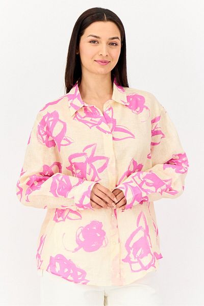 MSGM Women Pointed Collar Long Sleeve Allover Print Blouse, Multicolor