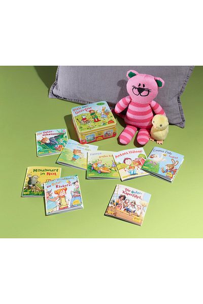 Tchibo Books Pixis Best Easter Tin, Orange and Blue and Green