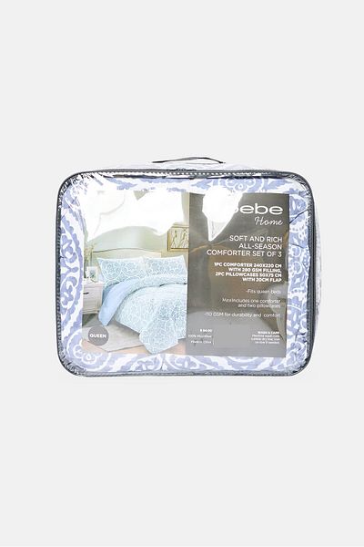BEBEHOME 3 Pieces Allover Print Soft And Rich All Season Comforter With Pillow Case Set, Multicolor