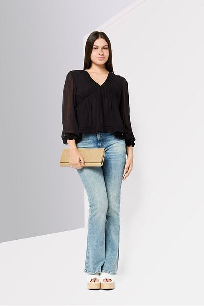 Scotch & Soda Women V-Neck Long Sleeves Lace Detail Blouse, Black