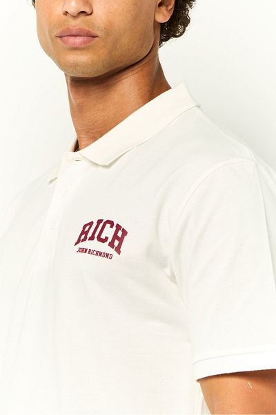 John Richmond Men Regular Fit Brand Logo Short Sleeve Polo Shirt, White