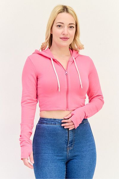 Offline by Aerie Women Plain Long Sleeve Hoodie, Pink